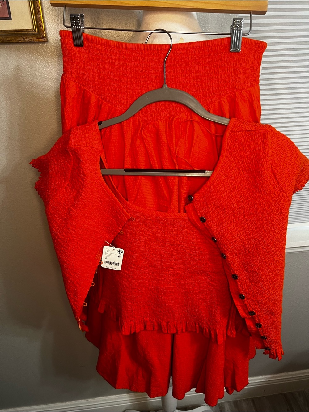 Free People NWT Braveheart Solid Set Medium Orange Pockets Elastic Buttons - Picture 10 of 12